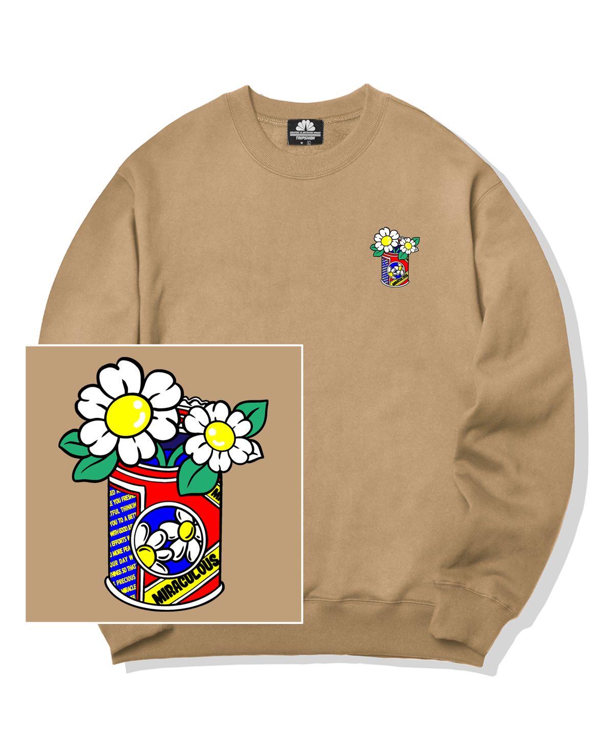 트립션(TRIPSHION) DAISY CAN VASE LOGO 크루넥 - 베이지