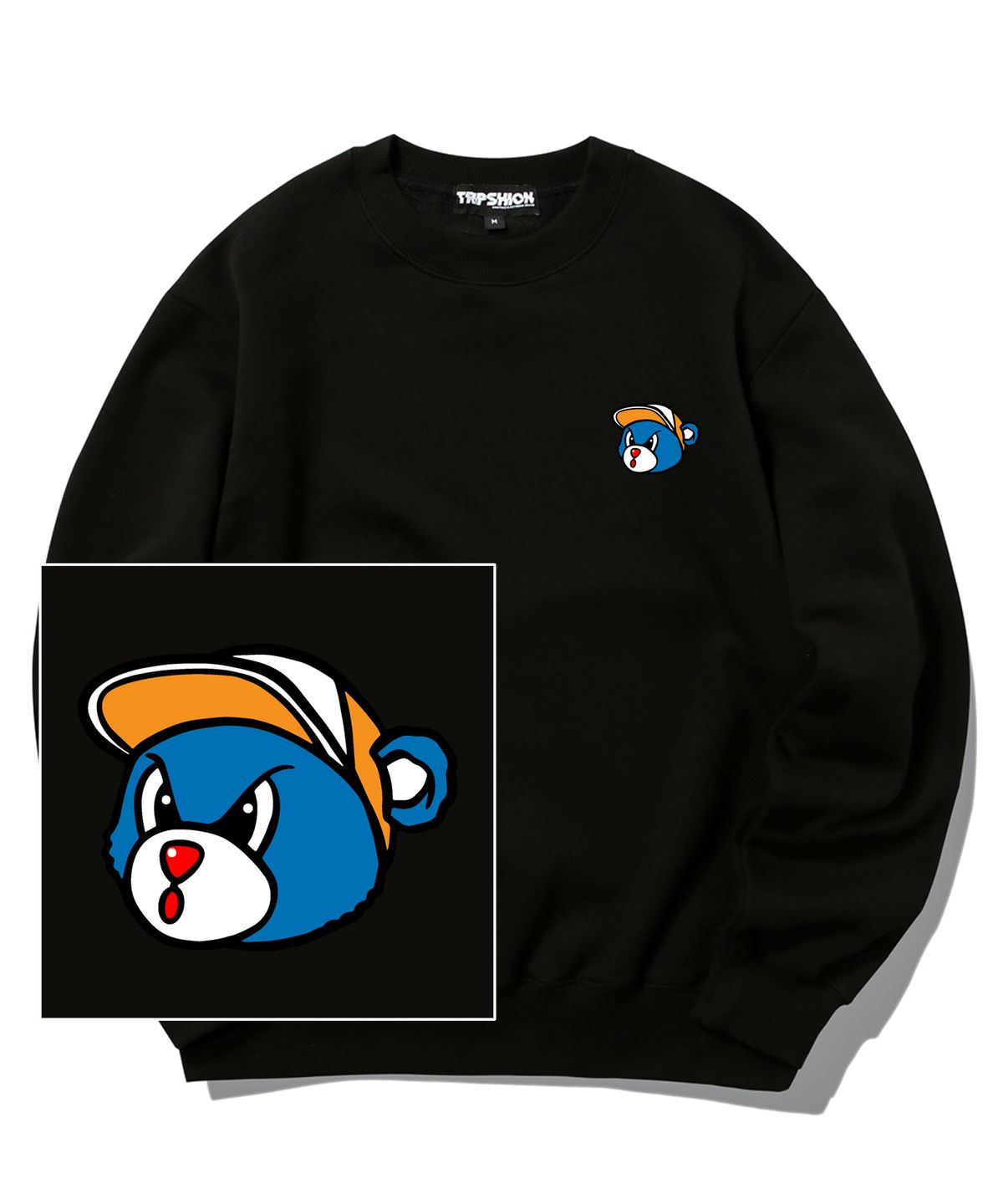 트립션(TRIPSHION) BLUE BEAR LOGO 크루넥 - 블랙