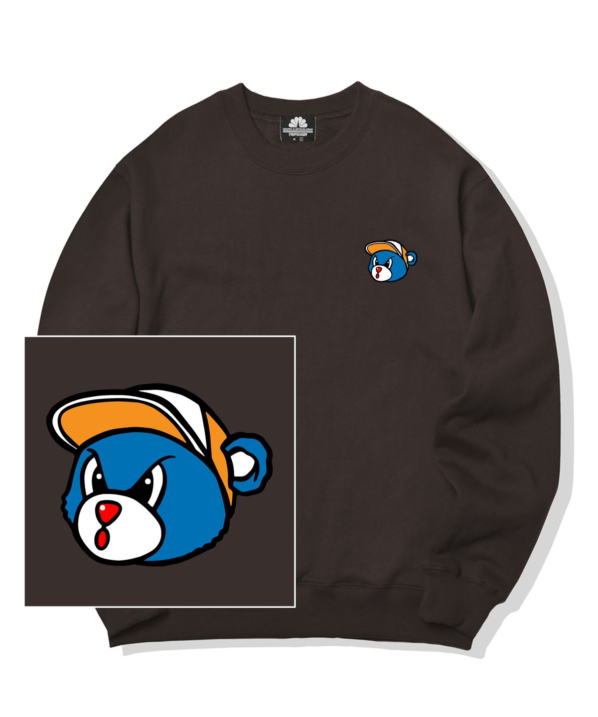 트립션(TRIPSHION) BLUE BEAR LOGO 크루넥 - 브라운