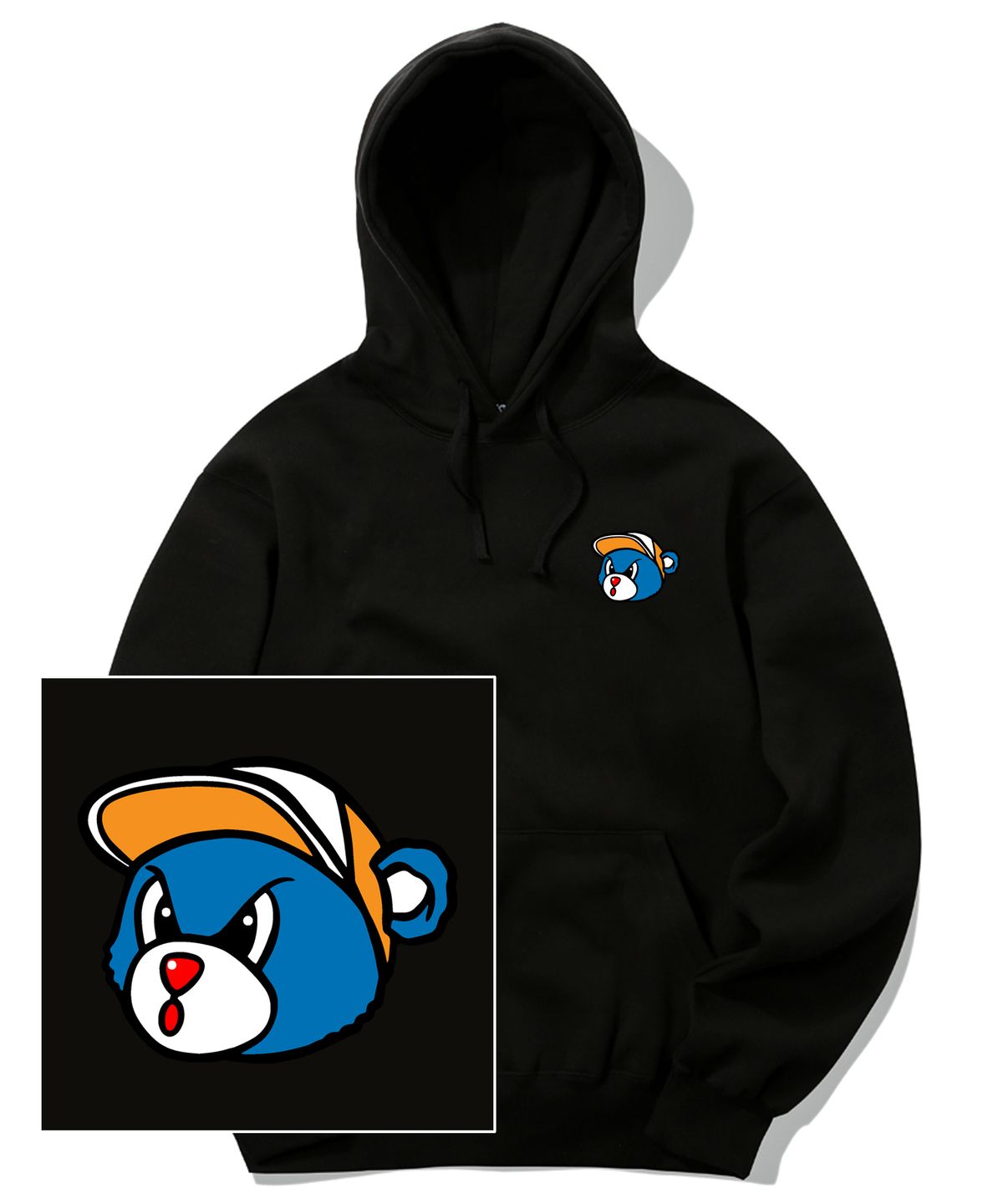 트립션(TRIPSHION) BLUE BEAR LOGO 후드티 - 블랙