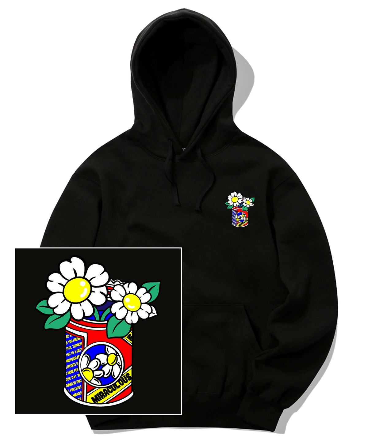 트립션(TRIPSHION) DAISY CAN VASE LOGO 후드티 - 블랙