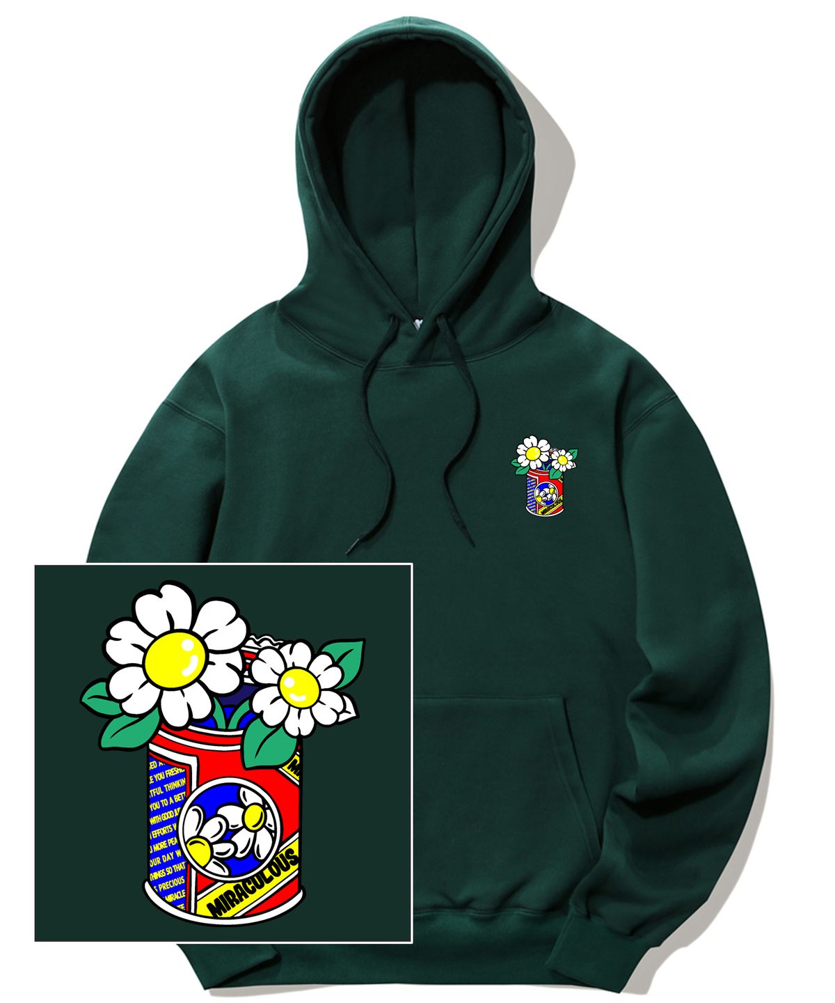 트립션(TRIPSHION) DAISY CAN VASE LOGO 후드티 - 그린