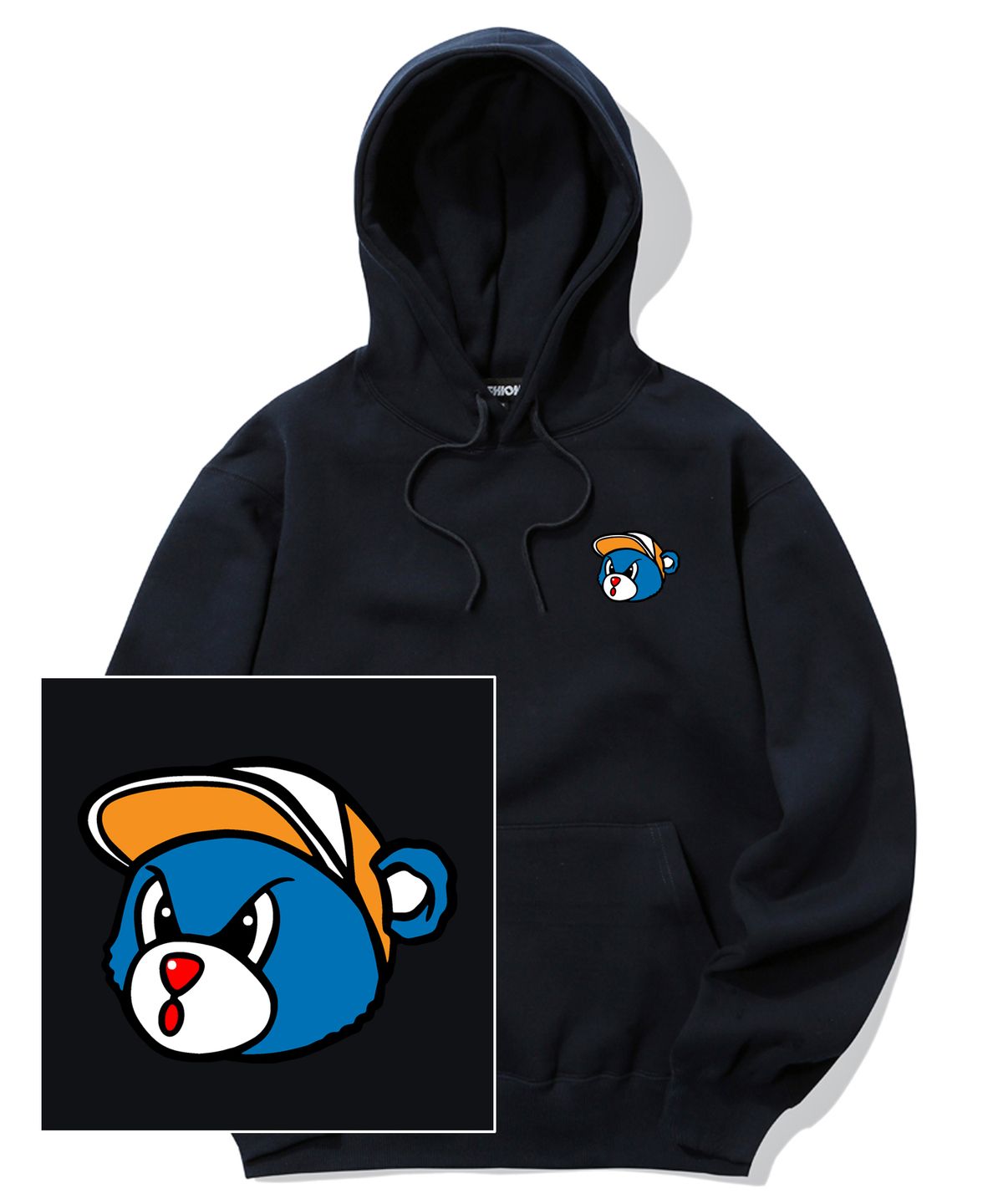 트립션(TRIPSHION) BLUE BEAR LOGO 후드티 - 네이비