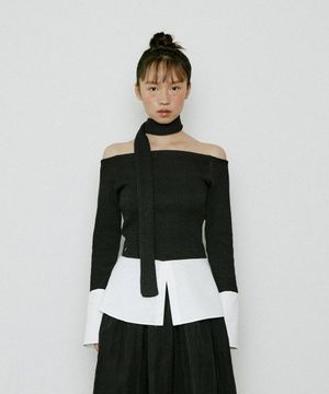 layered shirt off shoulder top (black)