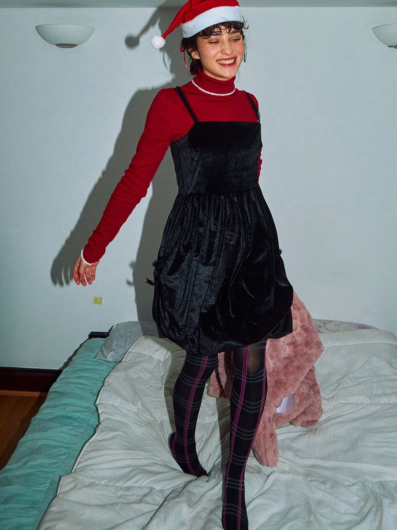 벨벳 버블 원피스_블랙