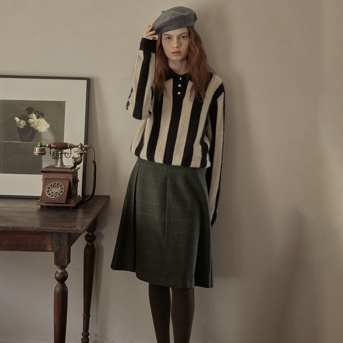 프라우드 마리(PROUD MARY) PM_Tea green pleated cotton skirt