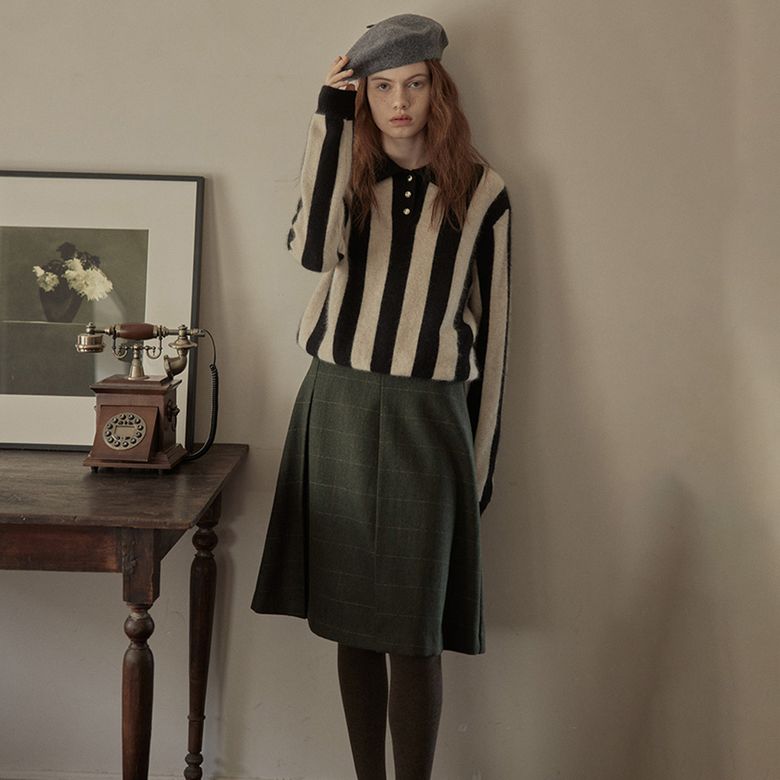 PM_Tea green pleated cotton skirt