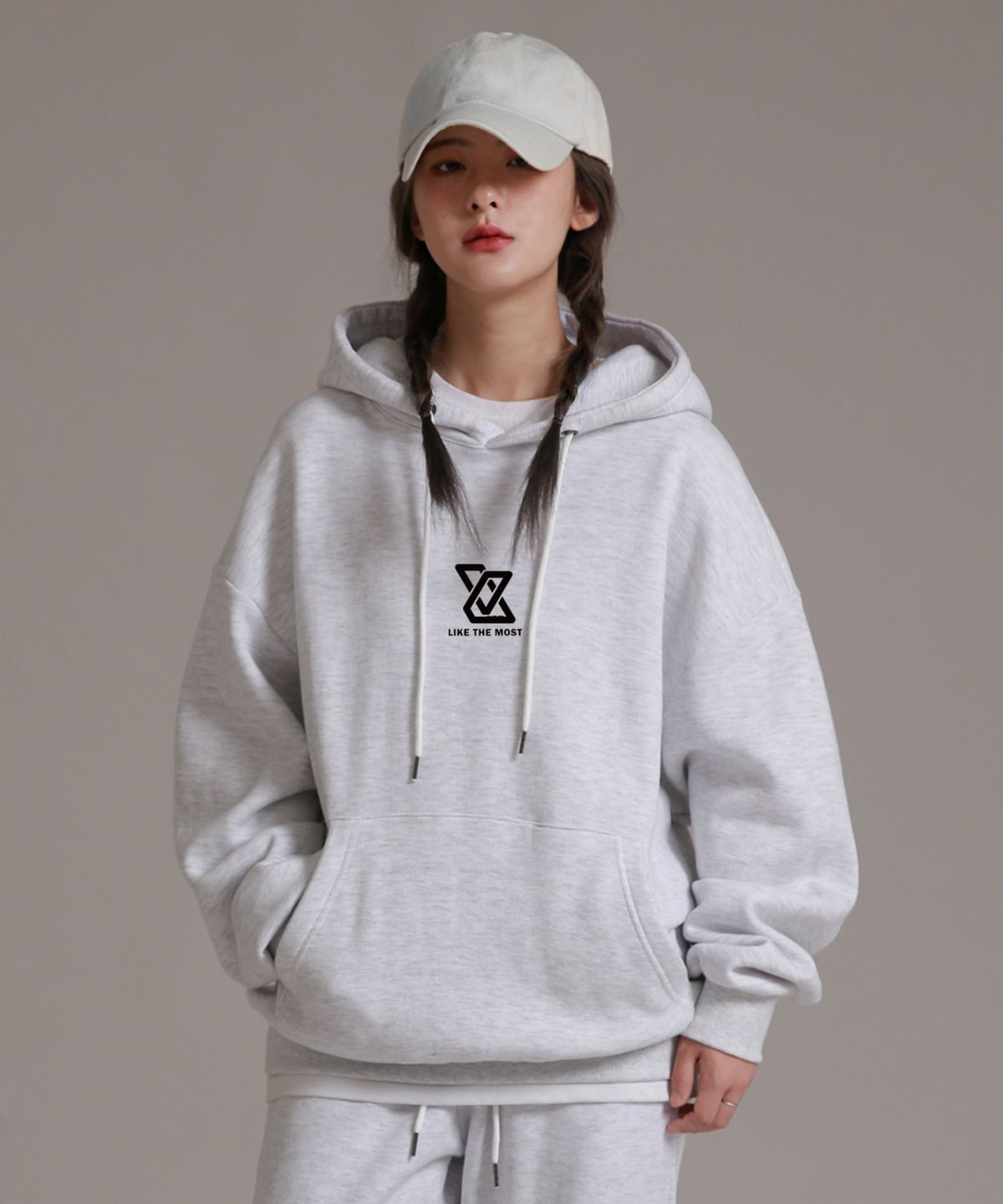 라이크더모스트(LIKE THE MOST) 시그니처 모스트 후디 화이트멜란지