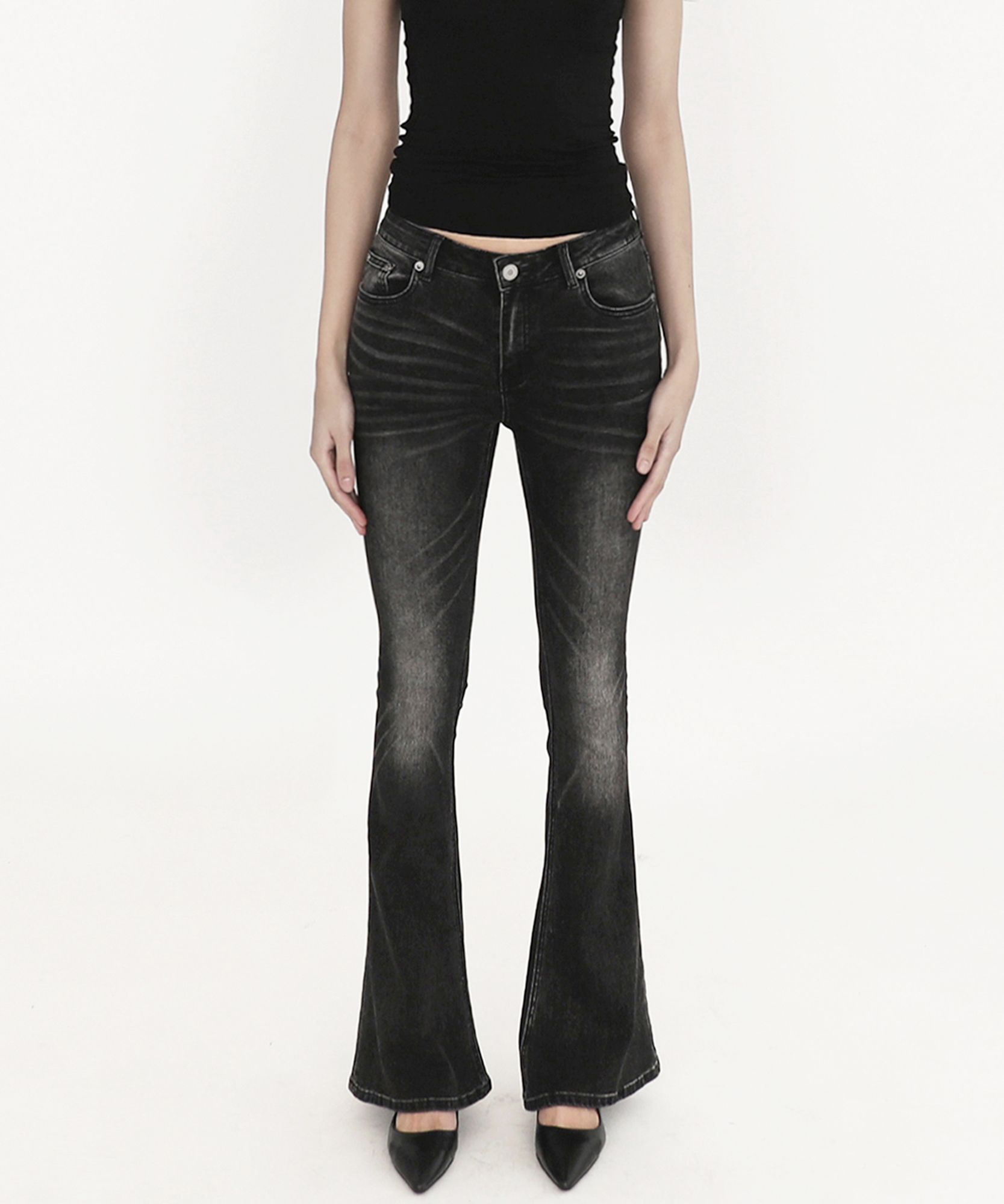 MUSINSA公式 | BADBLOOD Low Rise Skinny Brush Cut Jeans - Black 