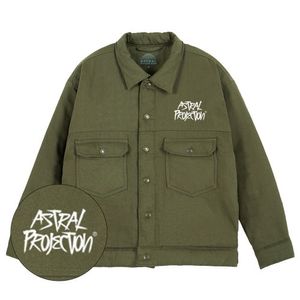 백 그래피티 레터링  오버핏 트러커 자켓_카키