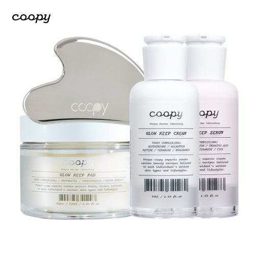 Coopy Glow Keep Hydrating SET: Cream + Serum + Pad (120ml/50 sheets) + Heart-shaped Gua Sha