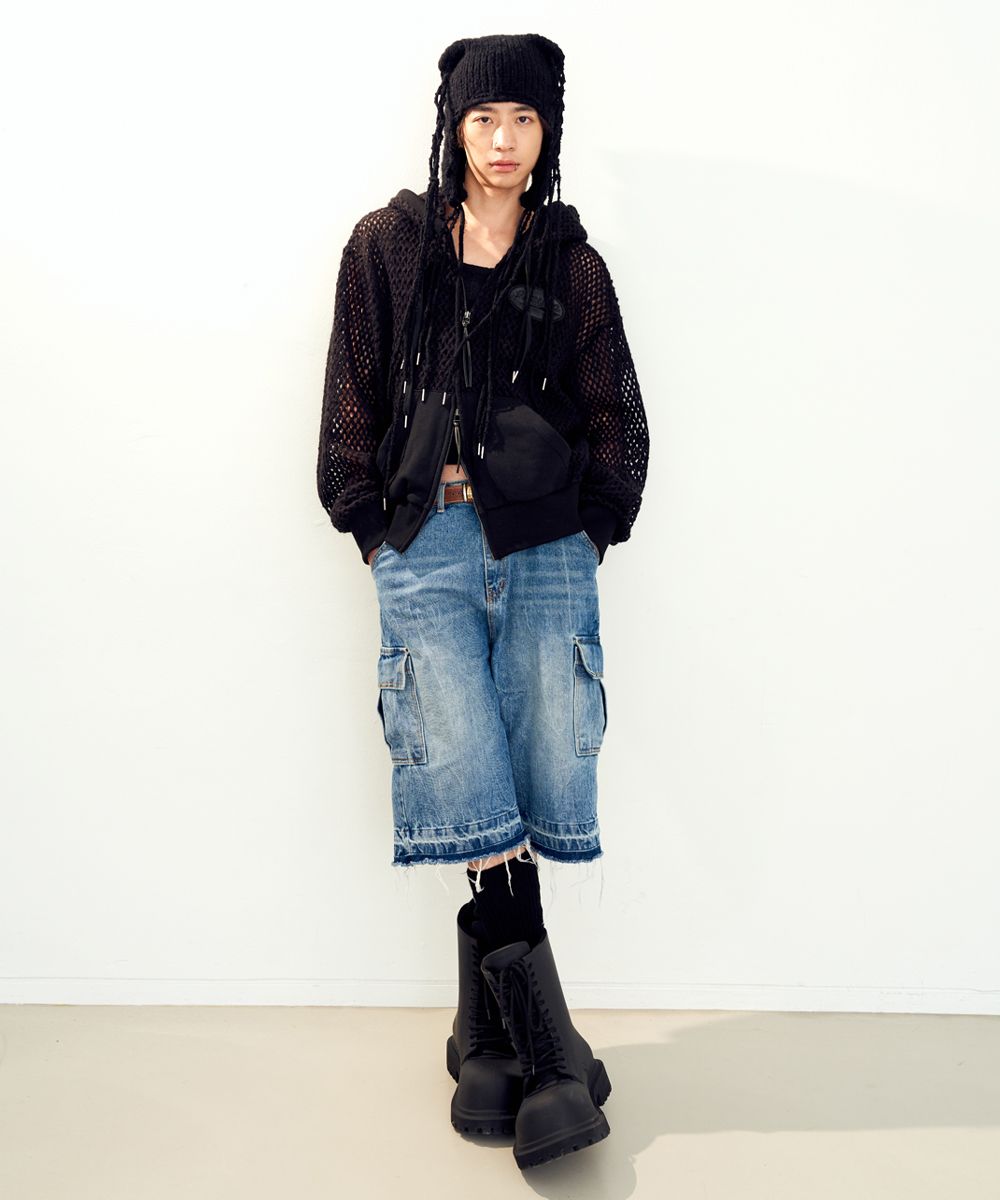 MUSINSA公式 | LECYTO Logo Patch Mash Hood Zip up_[Black]