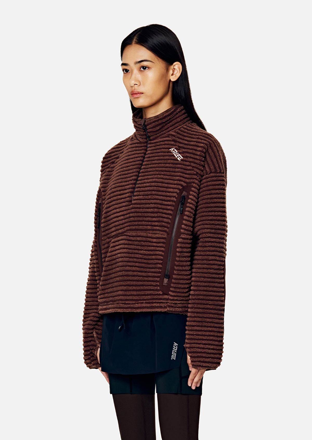 칼렉(KALEG) WOMENS WARM UP HALF ZIP FLEECE JACKET DARK BROWN