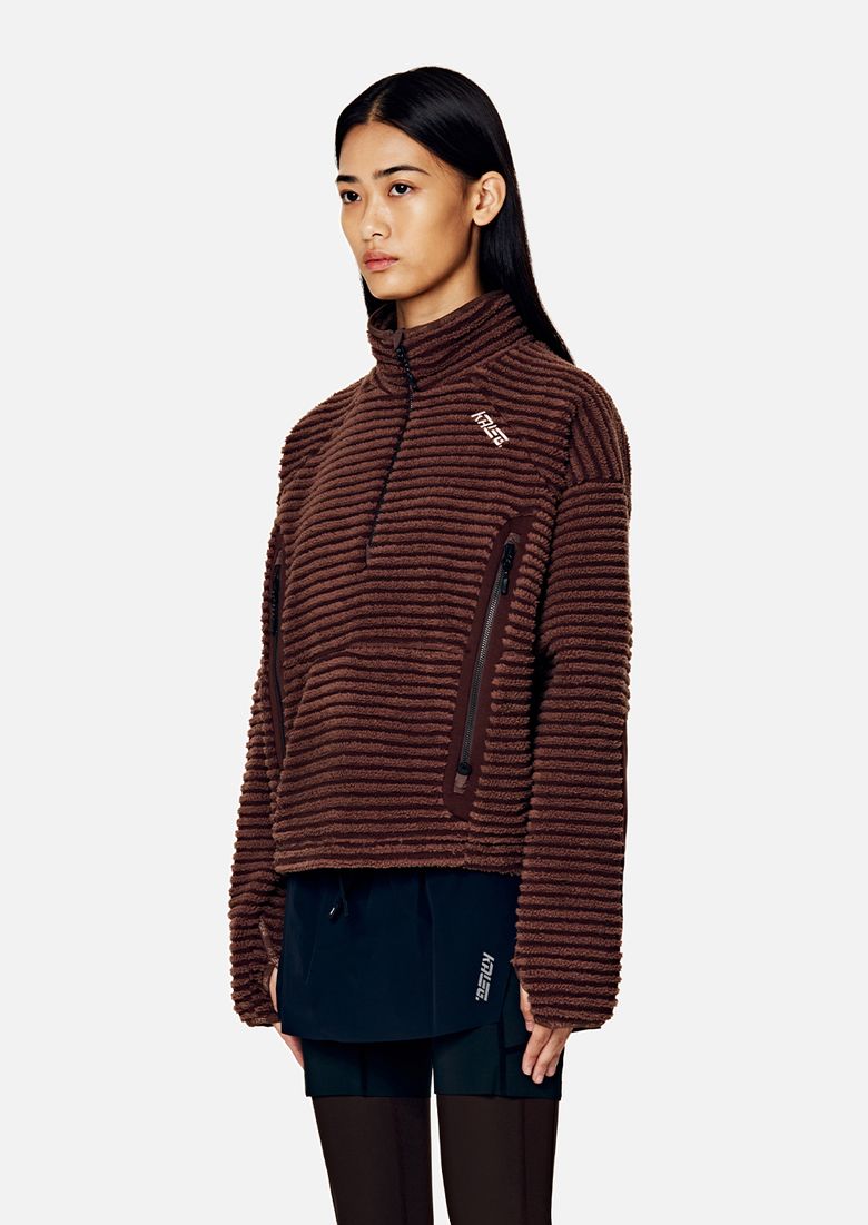 WOMENS WARM UP HALF ZIP FLEECE JACKET DARK BROWN