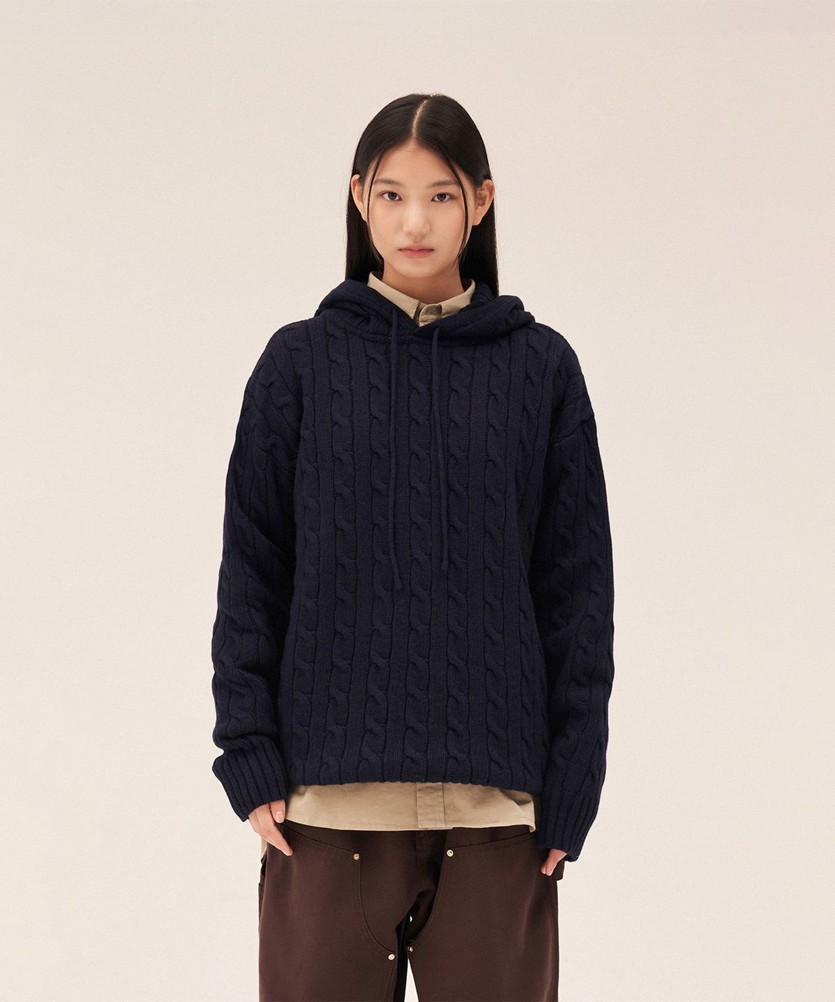 엔와이피(N.Y.P) Cable Knit Hoodie (deep blue)