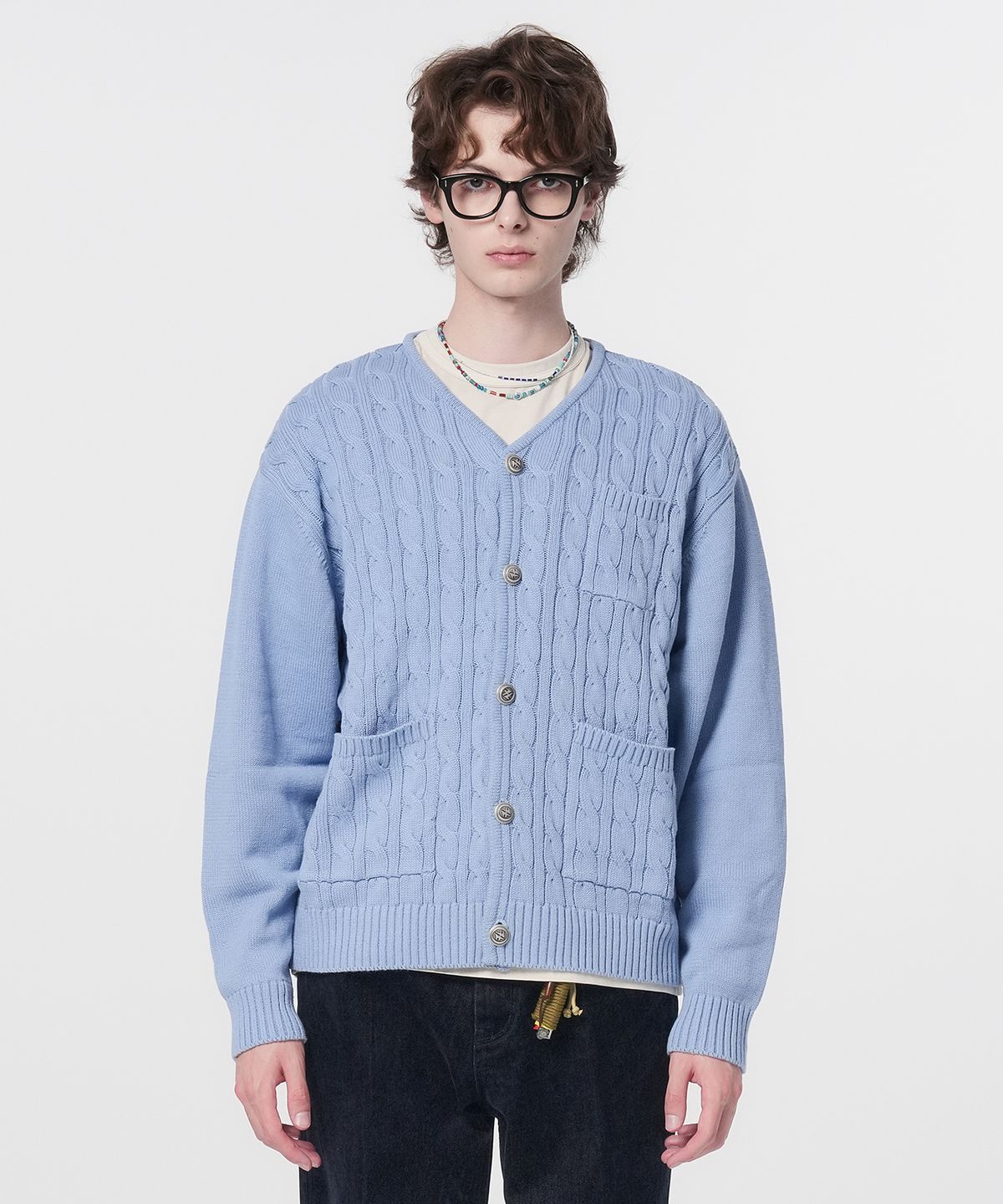 홍우성(HONGWOOSUNG) LOOSE FIT NICKEL BUTTON CARDIGAN_SKY BLUE