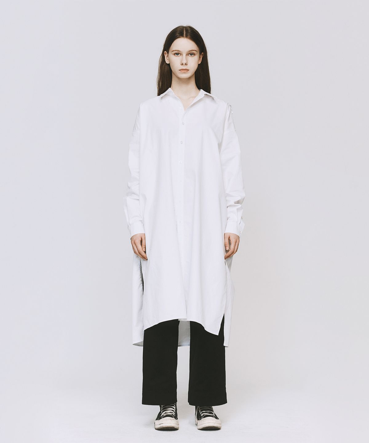 모노포비아(MONOPHOBIA) COTTON SLIT SHIRT DRESS WHITE 코튼 셔츠 드레스
