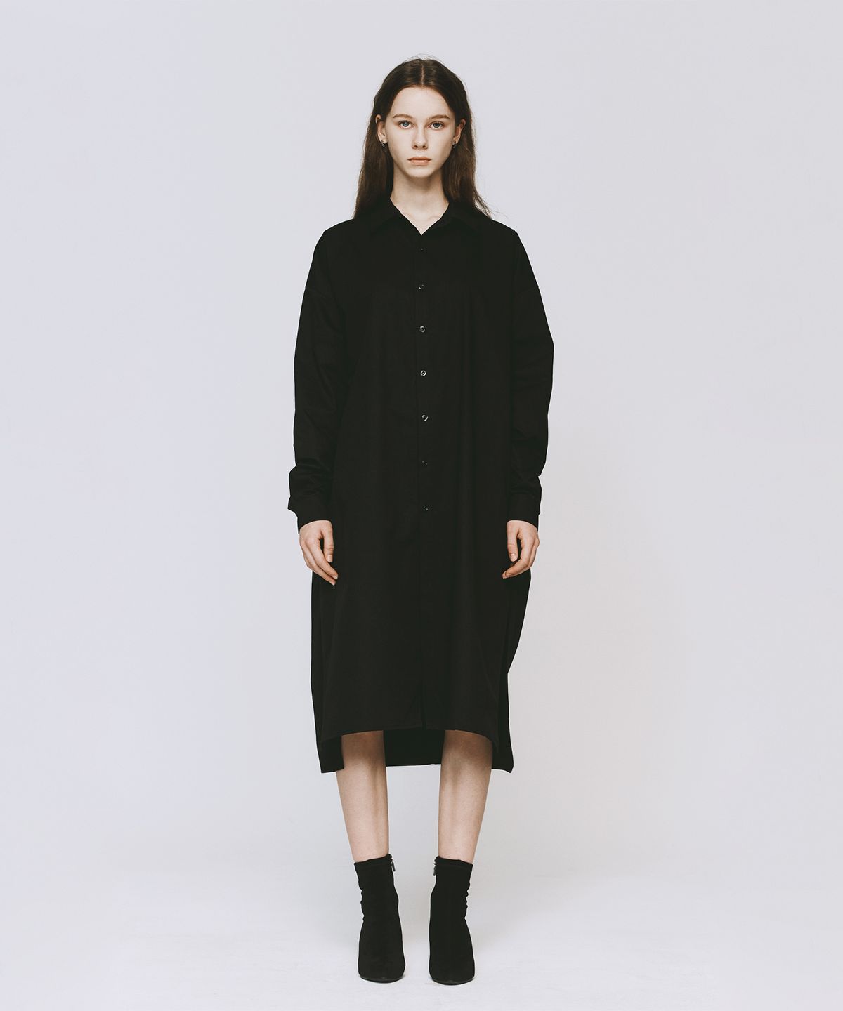 모노포비아(MONOPHOBIA) COTTON SLIT SHIRT DRESS BLACK 코튼 셔츠 드레스