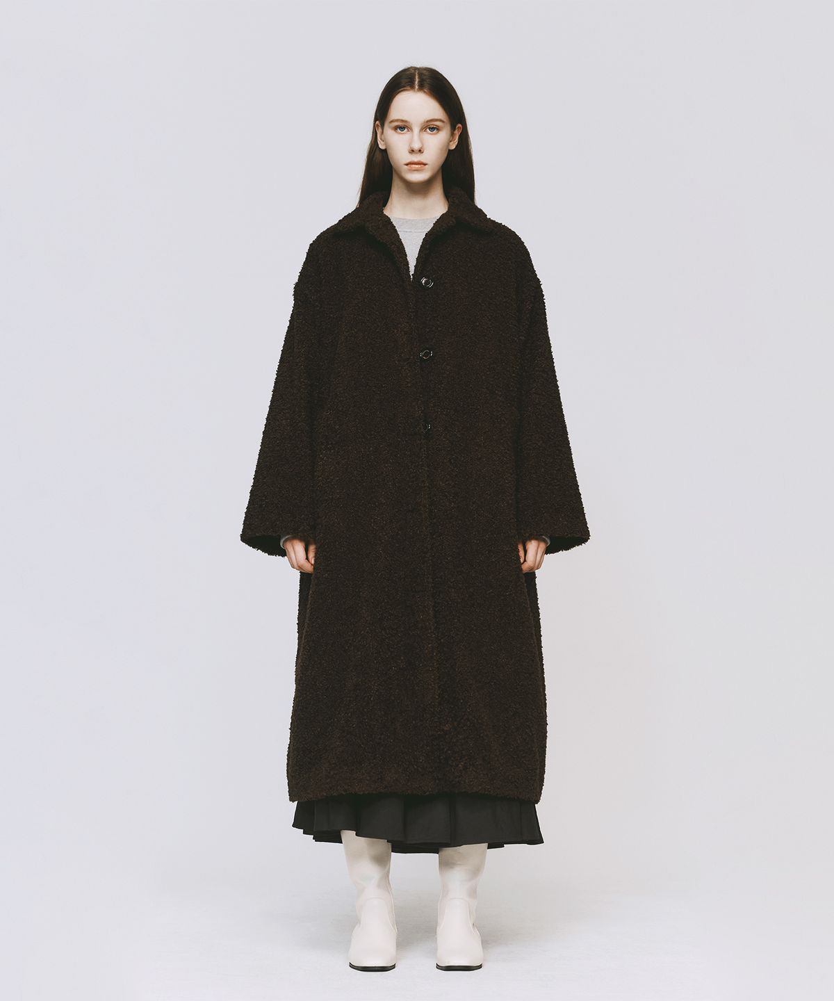 모노포비아(MONOPHOBIA) FLUFFY FLEECE LONG COAT BROWN 뽀글이 플리스 롱코트