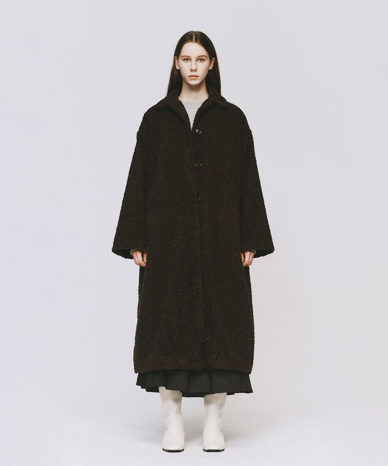 FLUFFY FLEECE LONG COAT BROWN 뽀글이 플리스 롱코트