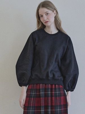 Round Volume Sleeve Brushed Sweatshirts - BLACK (기모)