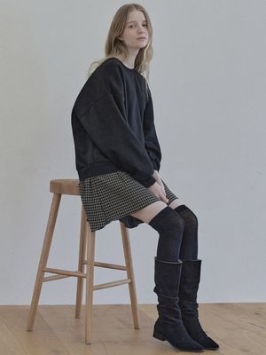 Check Combi Sweatshirt Mini Dress - BLACK(기모)