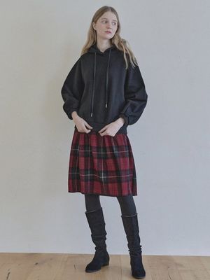 Tartan Check Pleated Midi Skirt - RED