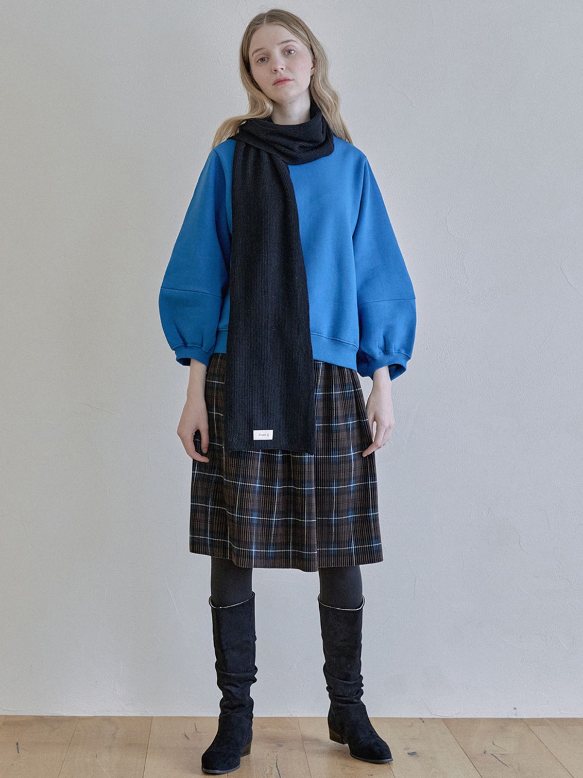 아방(AVANT-G) Tartan Check Pleated Midi Skirt - BROWN