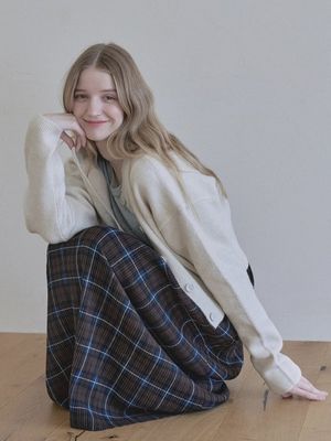 Tartan Check Pleated Maxi Skirt - BROWN