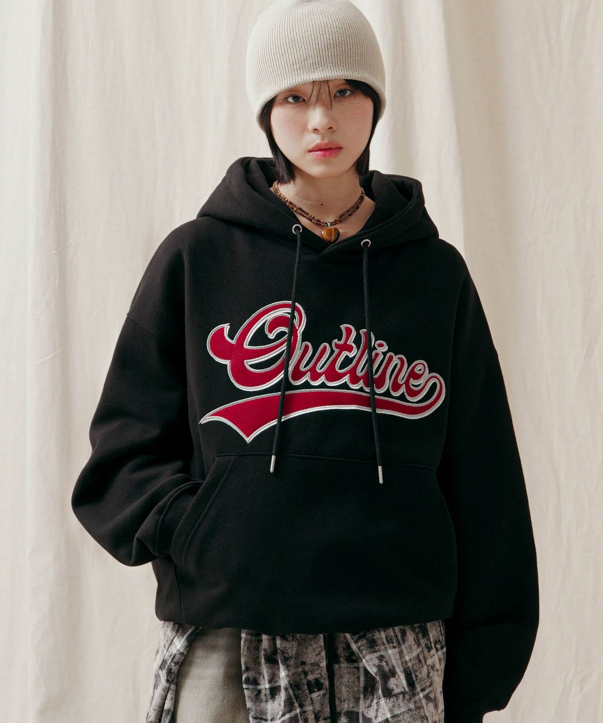 제멋(JEMUT) 아웃라인 오버핏 기모 후드 5종 블랙 OYHD2537