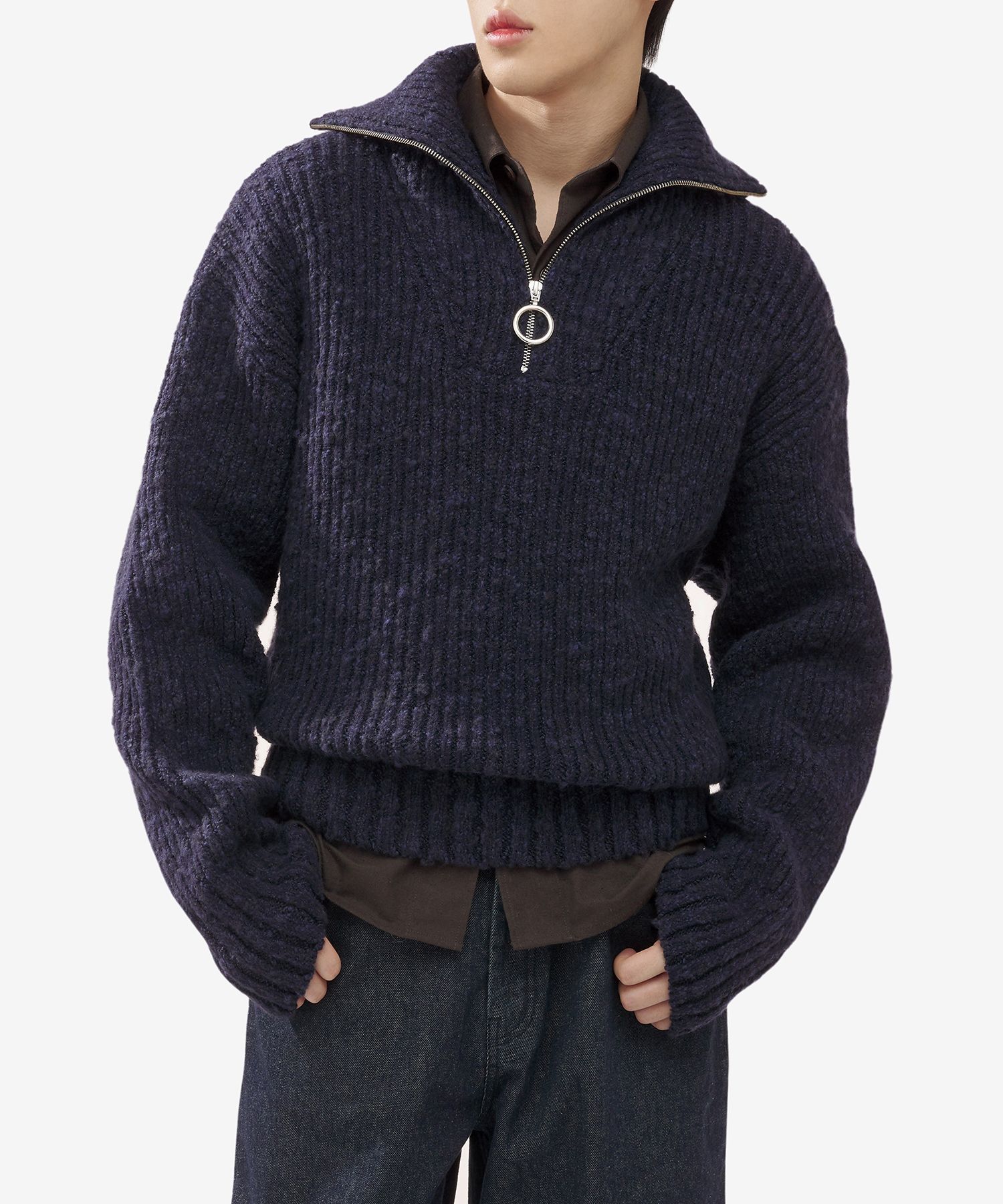 ★AMI PARIS★ Half zipper knit navy UKS633KN0022430 UKS633KN MUSINSA | AMI Half Zip Knit - Navy / UKS633KN0022430