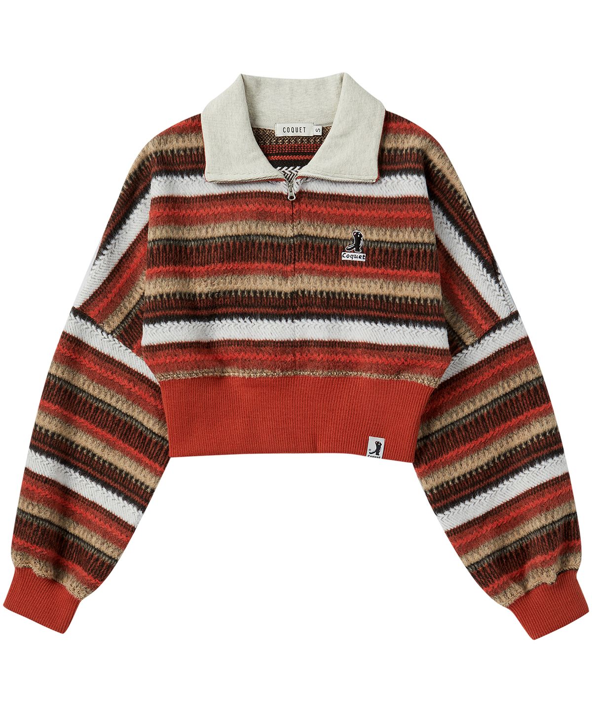 코케트(COQUET) [ WOMAN ] KNIT STRIPE HALF ZIP-UP ORANGE
