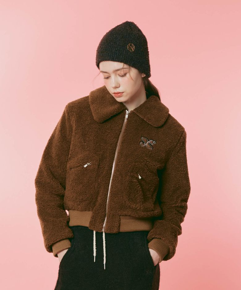 테디 부클 숏 자켓 (BROWN)
