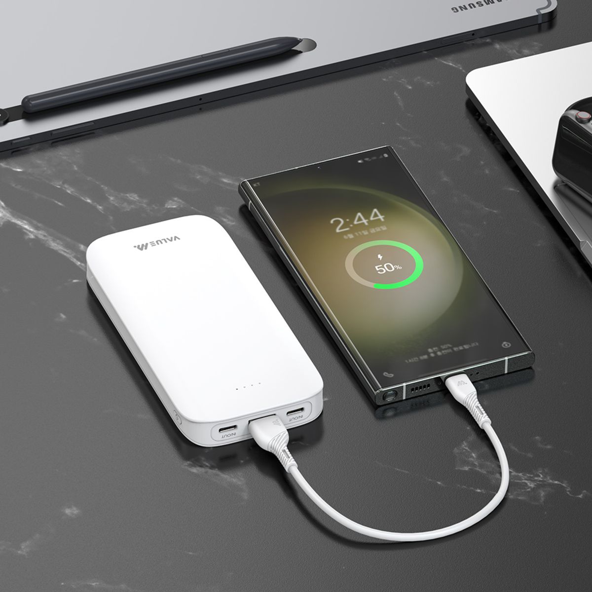 밸류엠(VALUEM) 라이트 핏 보조배터리 10000mAh +C타입 케이블 2set
