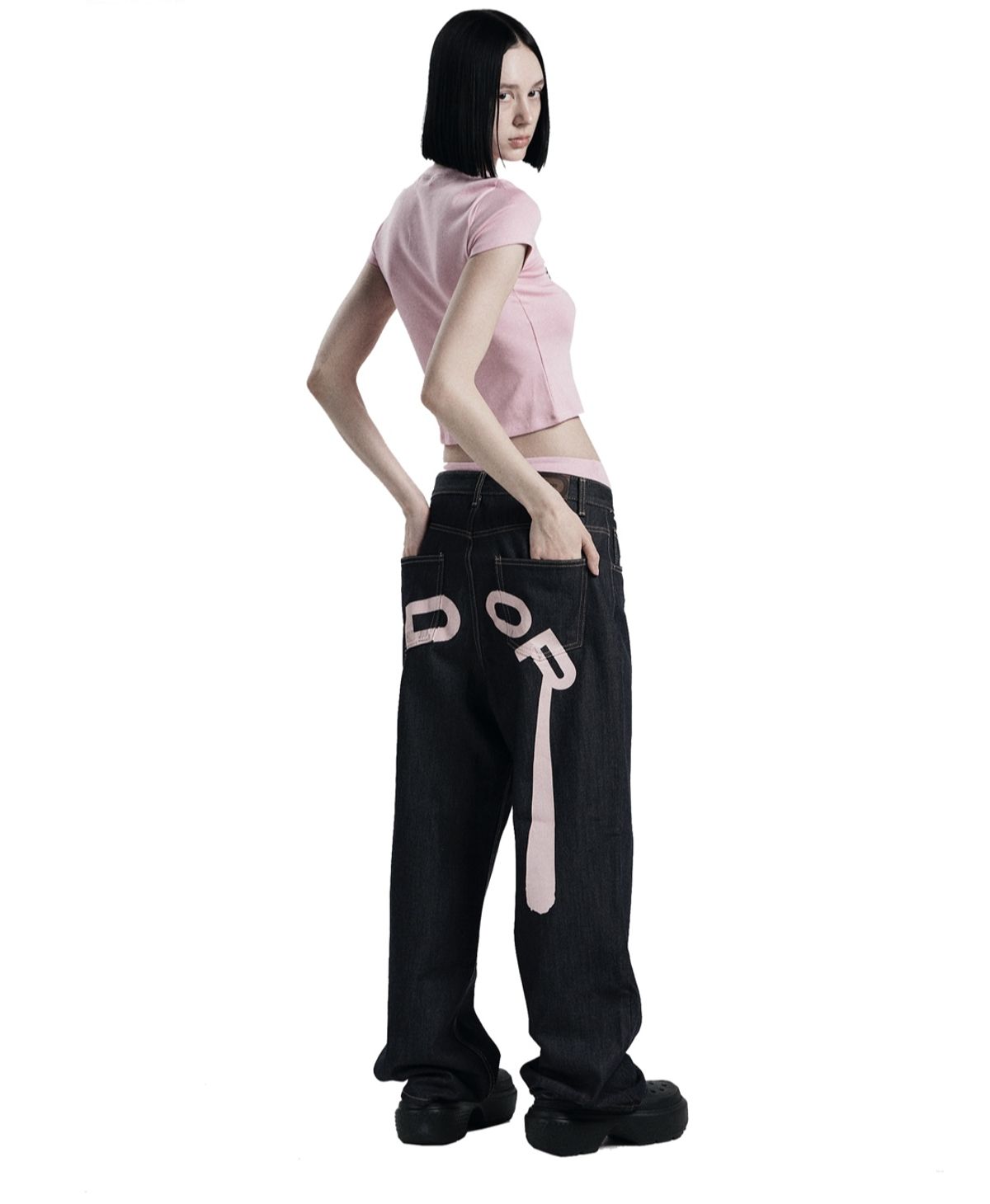 오도어(ODOR) Logo drop denim in pink