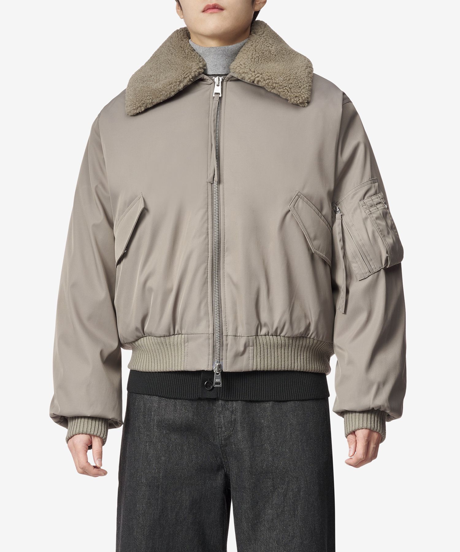MUSINSA | AMI Paris Nylon Bomber Jacket - Taupe / UJK026PA0007281
