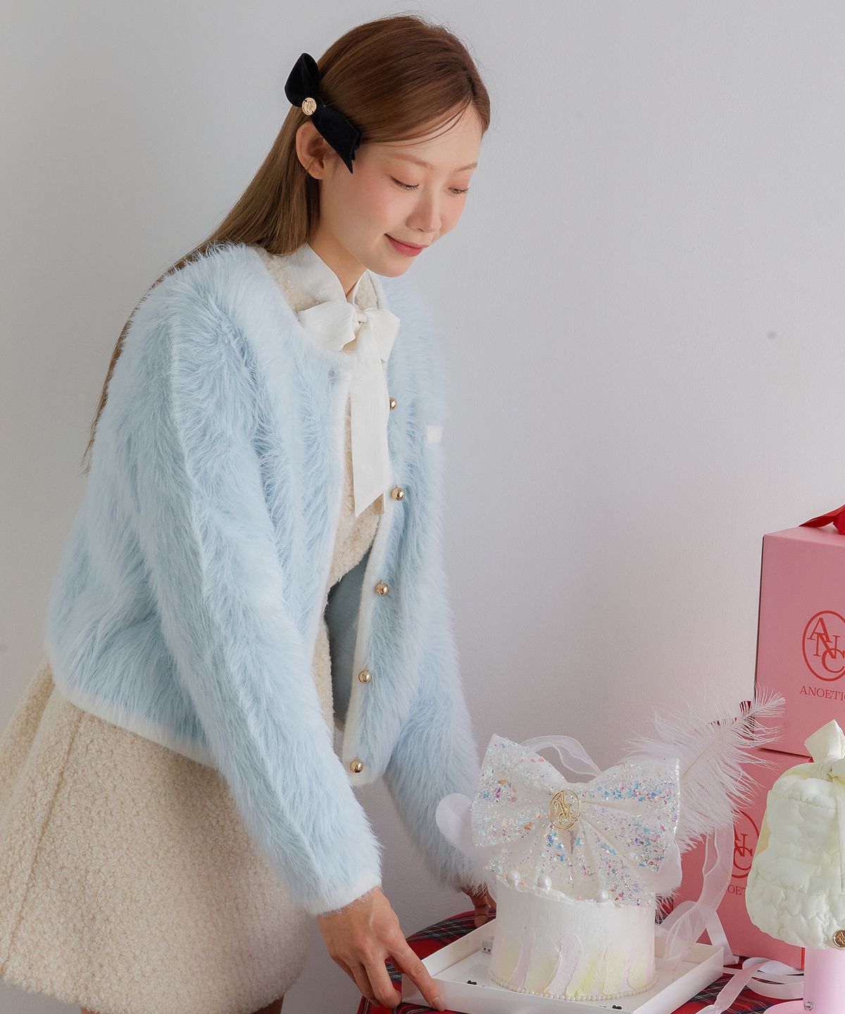 아노에틱(ANOETIC) ANGORA KNIT JACKET_SKY BLUE