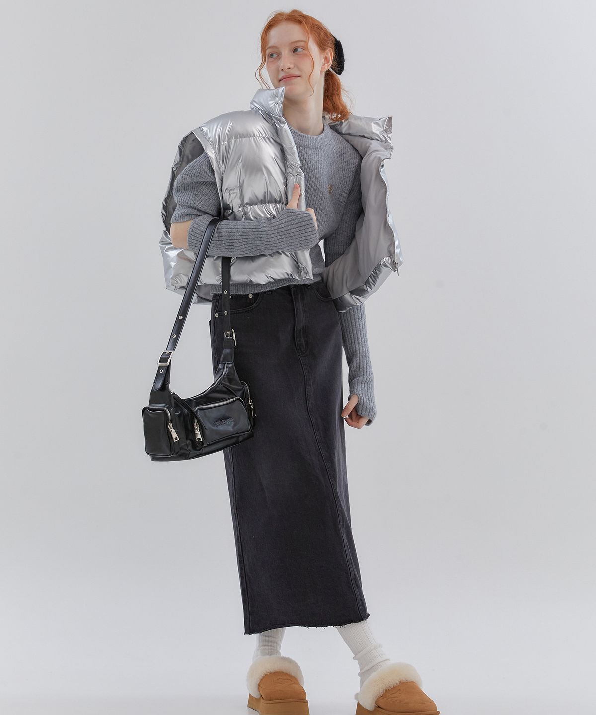 아노에틱(ANOETIC) CLASSIC DENIM MAXI LONG SKIRT_DARK GREY