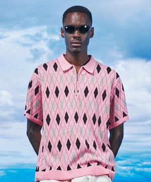 Jacquard Argyle Collar Tee_Buble Pink