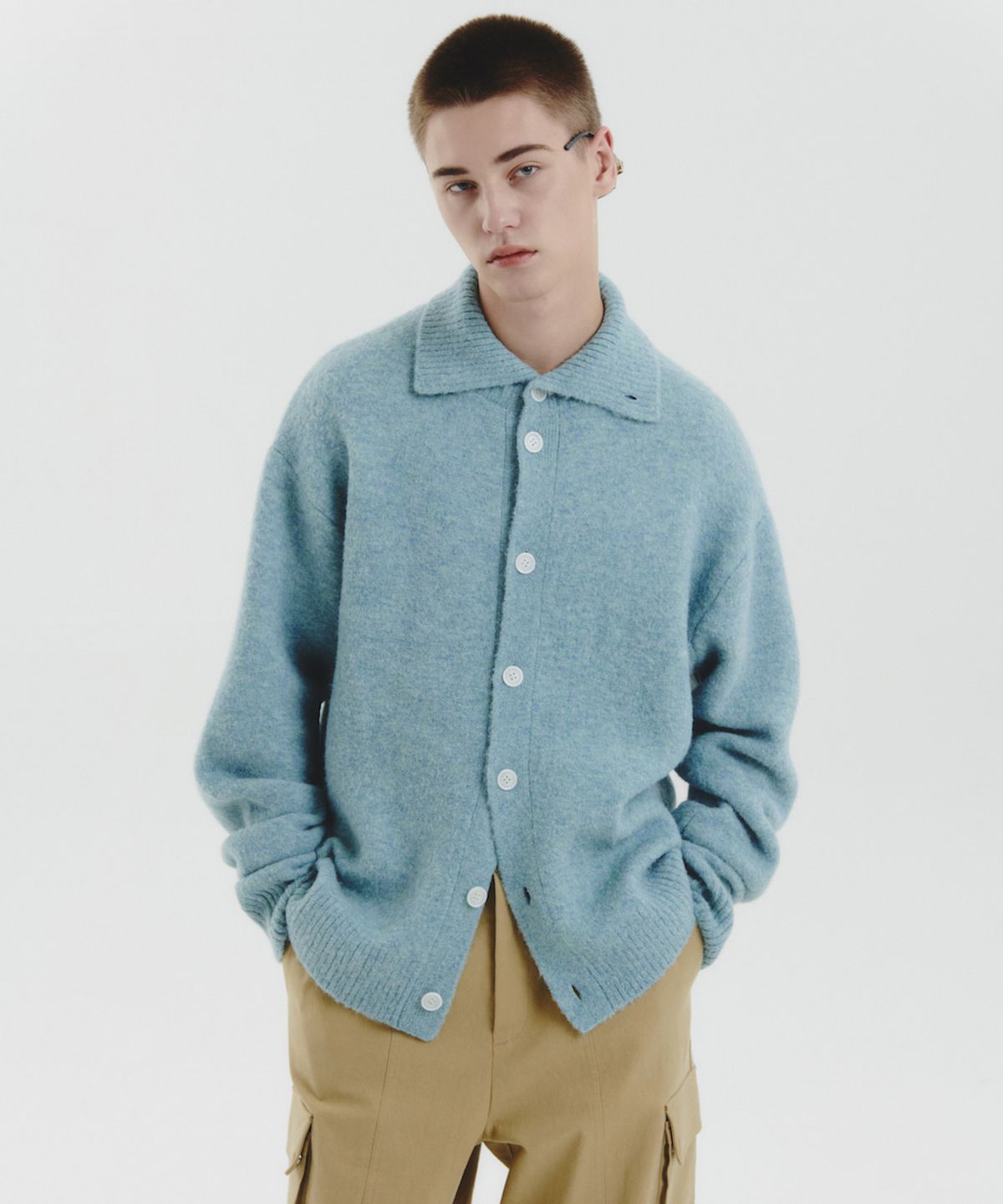 에프디알(FDR) Melange Souffle Button Cardigan_Mint Blue
