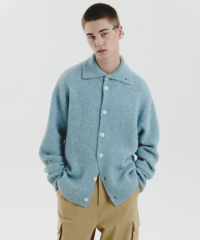 Melange Souffle Button Cardigan_Mint Blue