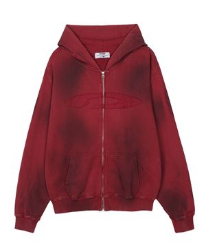 Gradation Washed Disk Logo Hood Zip-Up Brick
