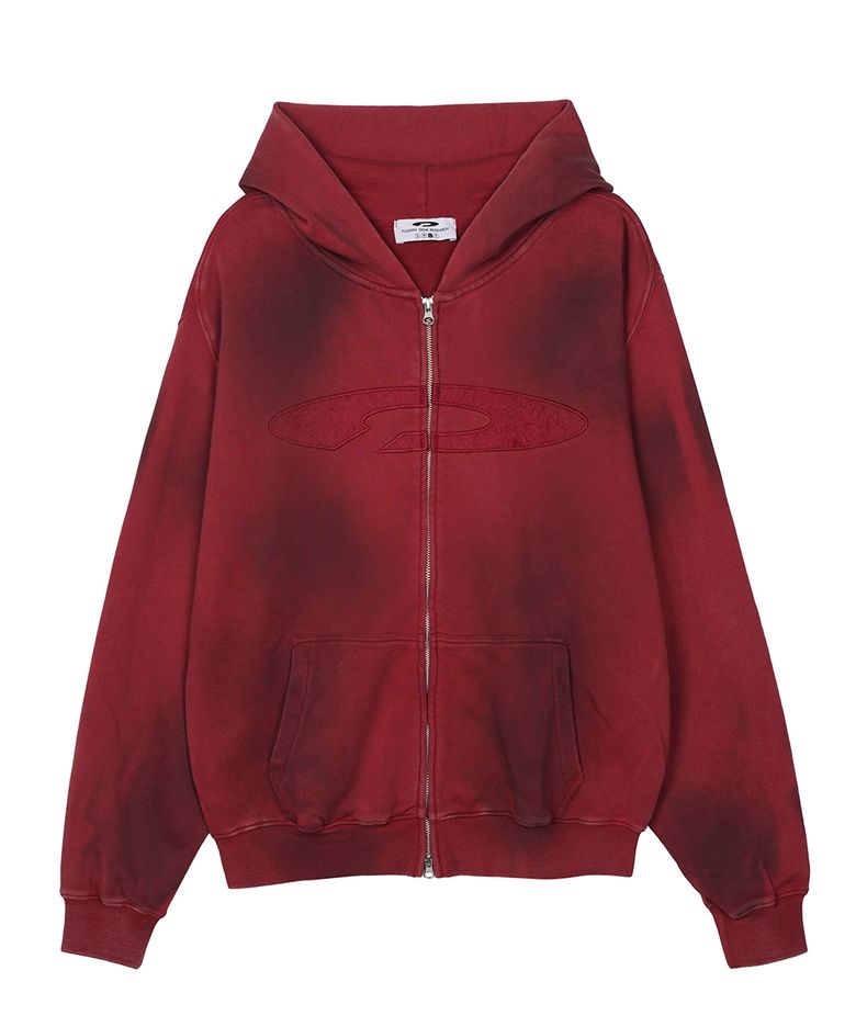 Gradation Washed Disk Logo Hood Zip-Up Brick