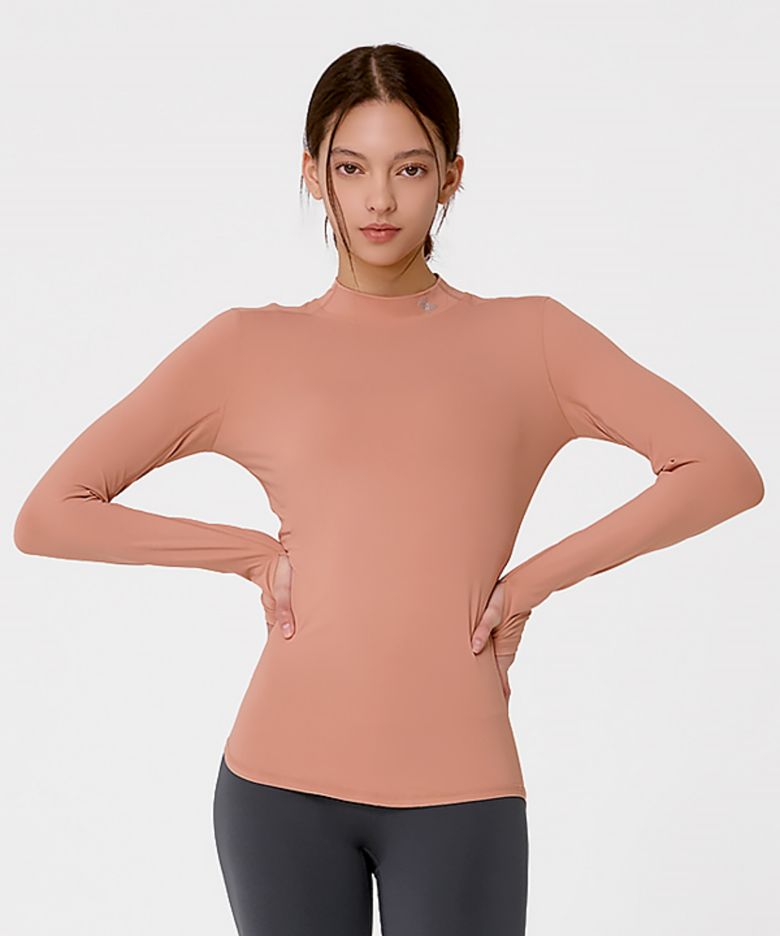 모크넥 핑거홀 베이직 티셔츠 피치블럼