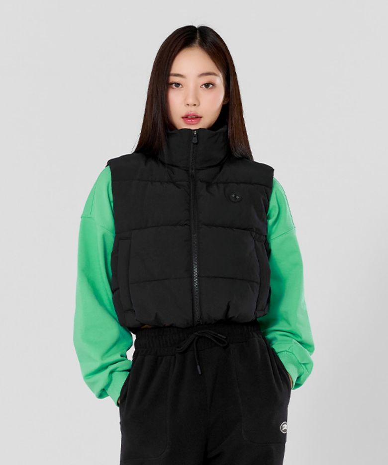 하이넥 크롭 패딩 베스트 블랙