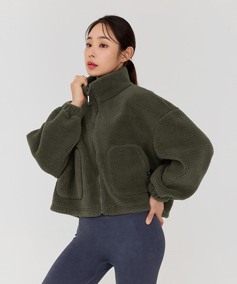 쉐르파 크롭 집업 자켓 라이플그린