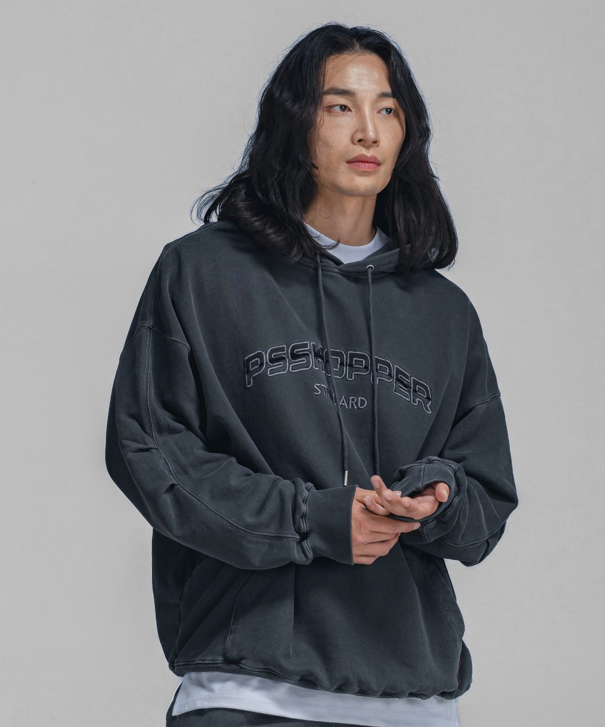 피에스쇼퍼(PSSHOPPER) 오리지널 피그먼트 워싱 후디 [다크 그레이]