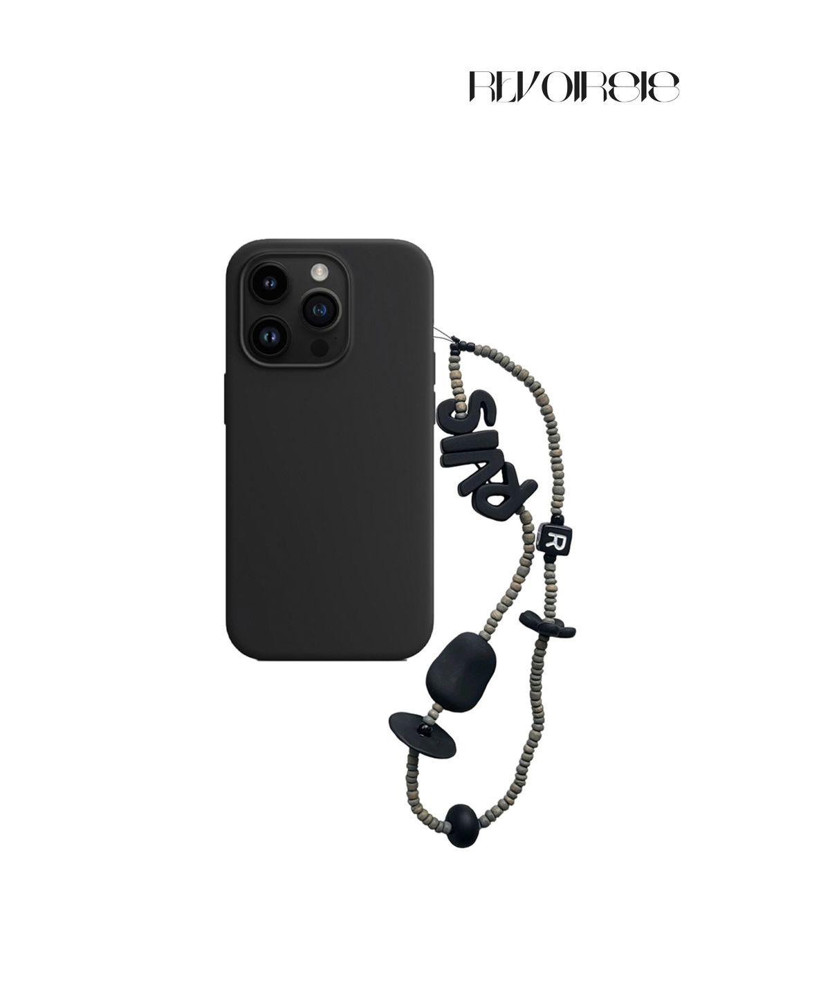르브아시스(REVOIRSIS) thin beads phone strap wood grey