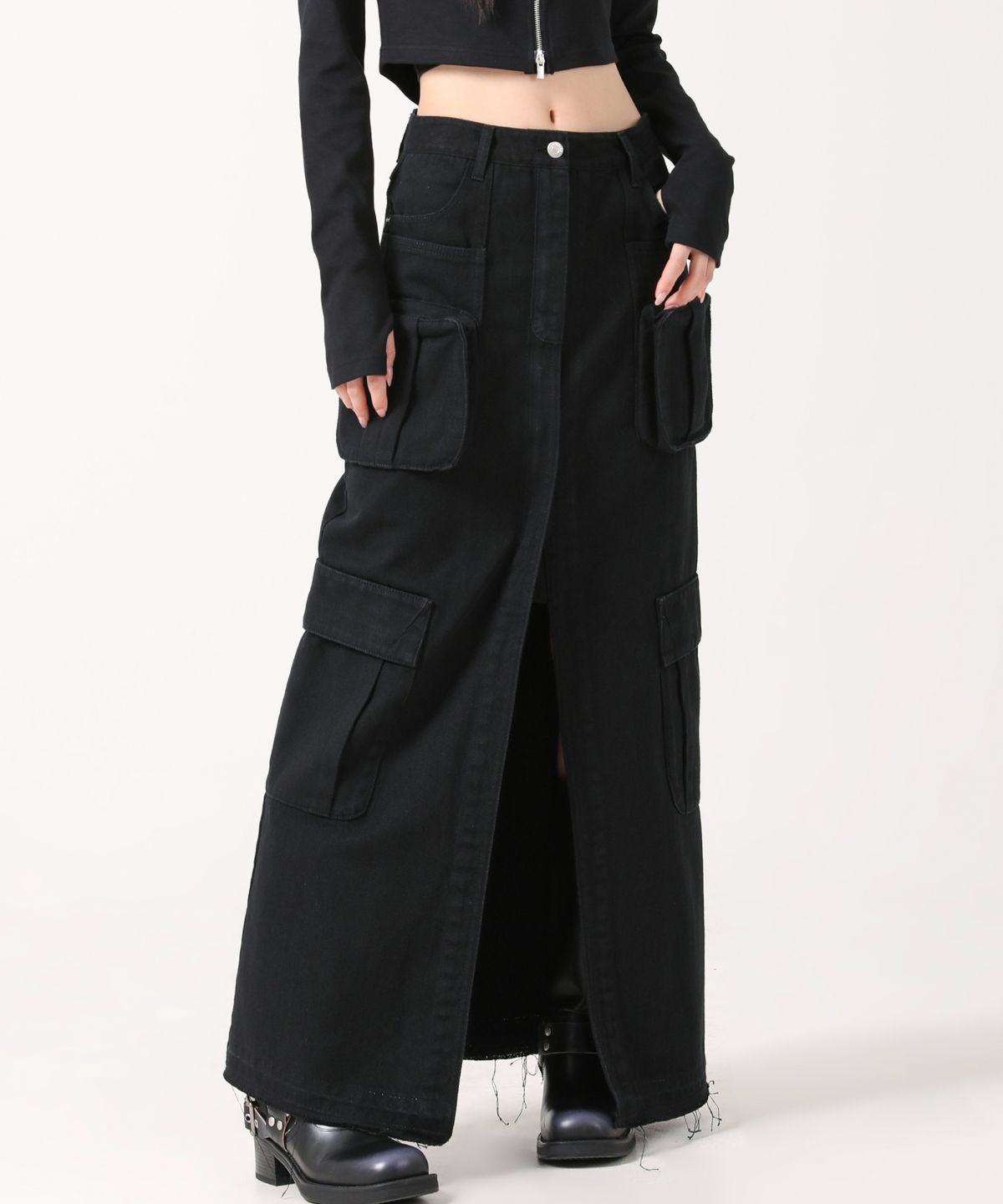 어반드레스(AVANDRESS) Evelyn Long Denim Skirt COTTON BLACK