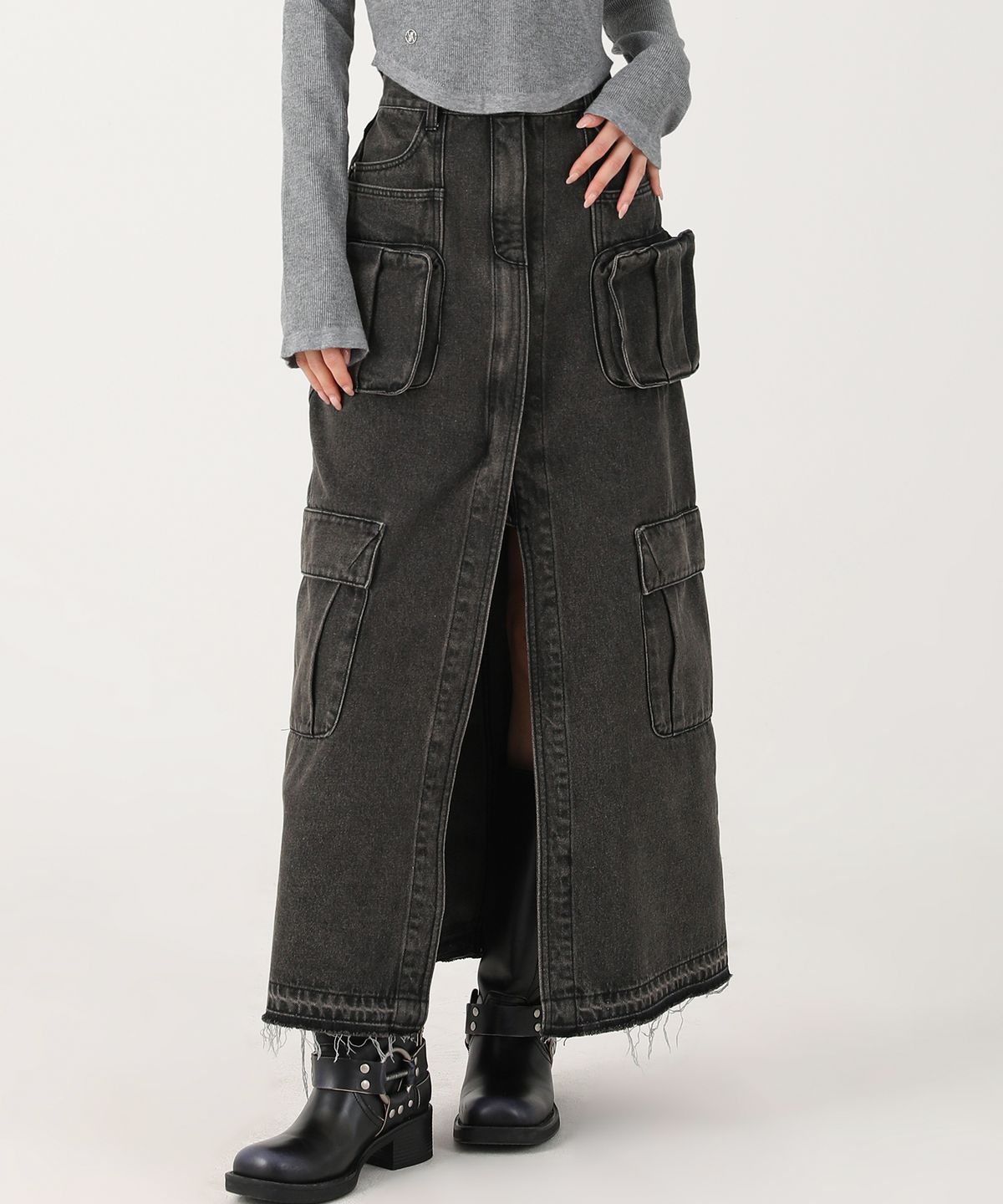 어반드레스(AVANDRESS) Evelyn Long Denim Skirt BLACK